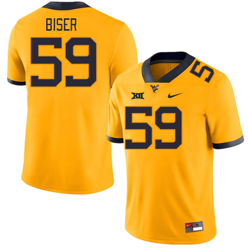 Men #59 Jackson Biser West Virginia Mountaineers College Football Jerseys Stitched Sale-Gold